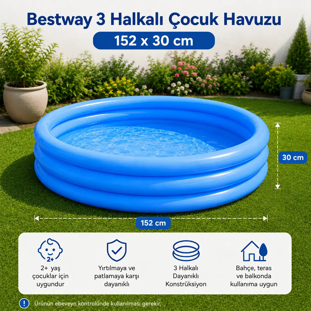 3 Halkalı Çocuk Şişme Havuzu - Mavi