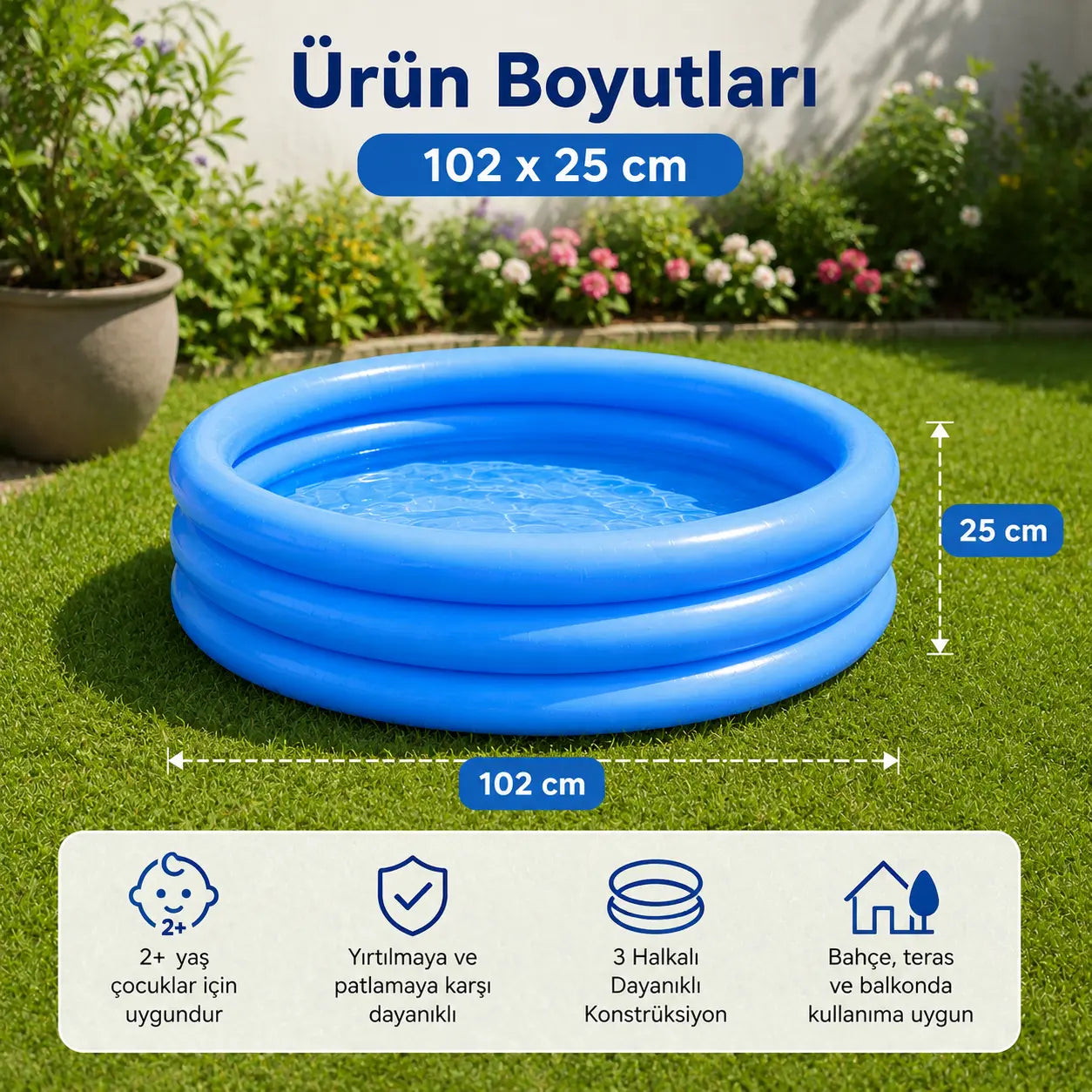 3 Halkalı Çocuk Şişme Havuzu - Mavi